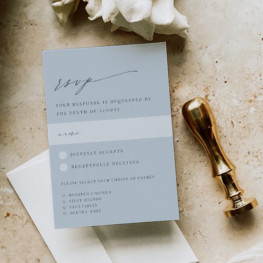 Bleke Coastal Blue Wedding Maaltijdkeuze RSVP Kaartje
