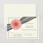 Bleke Coral Gerbera Grey Ribbon Wedding Reply Kaar RSVP Kaartje (Voorkant / Achterkant)