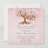 Bleke Dogwood Pink Heart Tree Wedding Invitations Kaart (Voorkant)