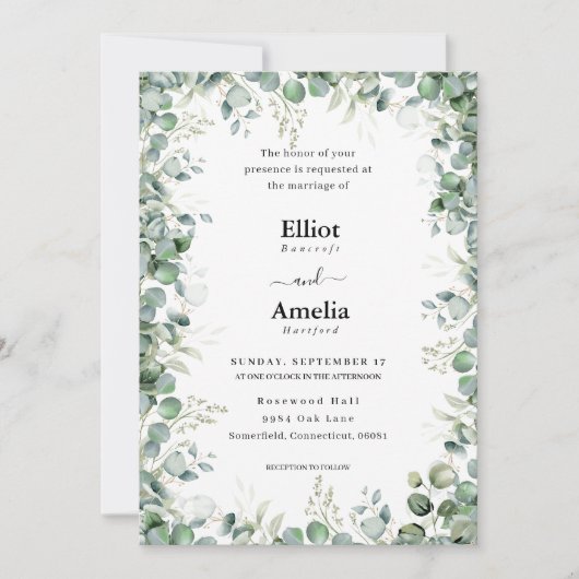 Bleke eucalyptus omhelzen bruiloft uitnodiging (Voorkant)