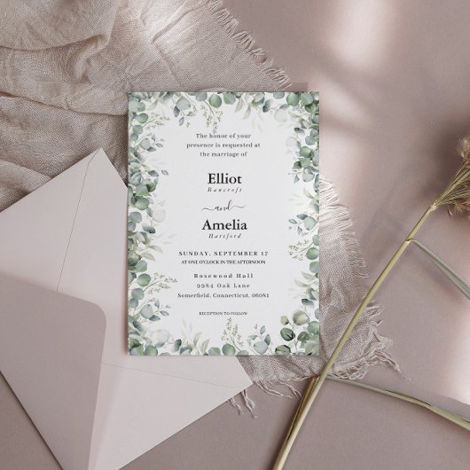 Bleke eucalyptus omhelzen bruiloft uitnodiging