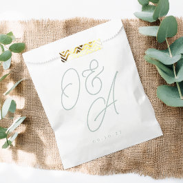 Bleke Eucalyptus Overmaats Script Monogram Weddens Bedankzakje