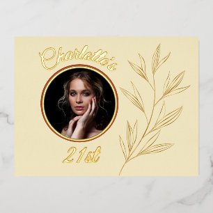 Bleke Geel & Graphic Gold Leaf Verjaardag Folie Uitnodiging Briefkaart
