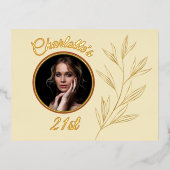 Bleke Geel & Graphic Gold Leaf Verjaardag Folie Uitnodiging Briefkaart (Voorkant)