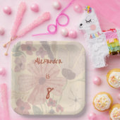 Bleke Geel & Roestige Rode Waterverf Bloemen Papieren Bordje (Feest)