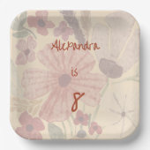 Bleke Geel & Roestige Rode Waterverf Bloemen Papieren Bordje (Voorkant)