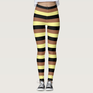 Bleke geel, zwarte en bruine strepen leggings