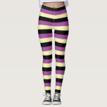 Bleke geel, zwarte en Paarse strepen Leggings<br><div class="desc">Abstracte digitale kunst van bleke gele,  zwarte en paarse strepen.</div>