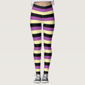Bleke geel, zwarte en Paarse strepen Leggings (Voorkant)