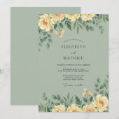 Bleke Gele Blad Eucalyptus Bruiloft Kaart (Voorkant / Achterkant)