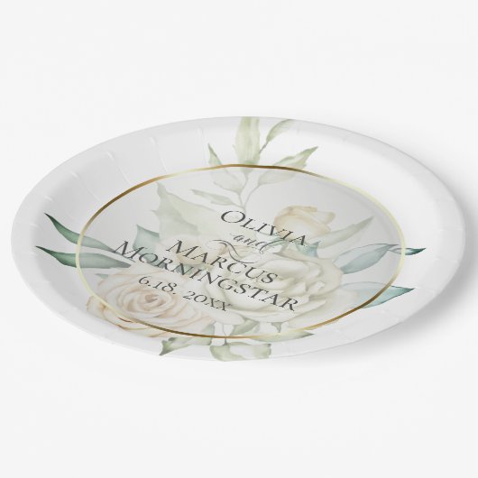 Bleke Gele Blush Rozen Zomerbruiloft Papieren Bordje (Gekanteld)