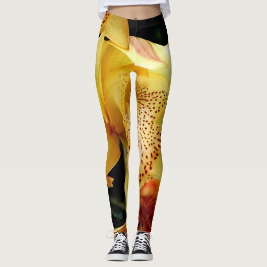 Bleke gele Cymbidium Orchid Leggings (Voorkant)
