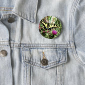 Bleke gele en blauwe vlinder ronde button 5,7 cm (In situ)