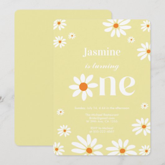 Bleke Gele Groovy Daisy Bloemen 1e Verjaardag Kaart (Voorkant / Achterkant)