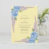 Bleke Gele Hortensia Eucalyptus Bruiloft Kaart (Staand voorkant)