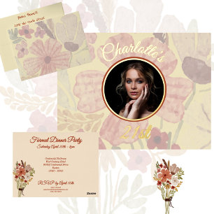 Bleke Gele Indische Rode Bloemen Waterverf Verjaar Folie Uitnodiging Briefkaart