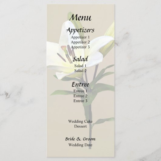 Bleke Gele Lelie en Knoppen Menu (Voorkant)