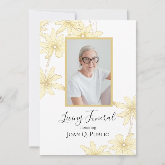Bleke gele madeliefjes levend begrafenisfeest kaart (Voorkant)