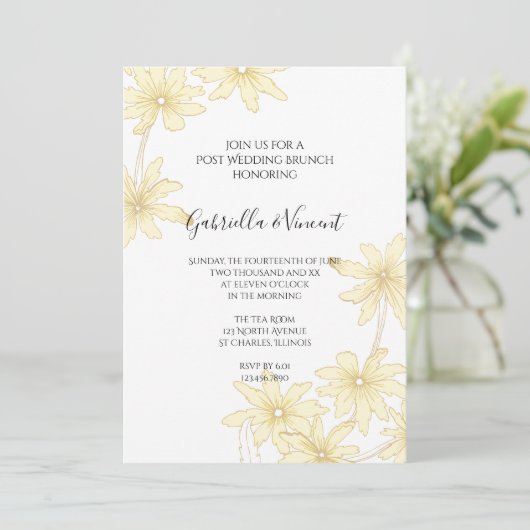 Bleke Gele Madeliefjes Post-Huwelijks Brunch Kaart (Staand voorkant)