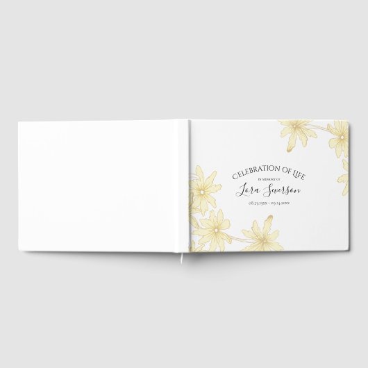 Bleke gele madeliefjes viering van het levensmonum gastenboek (Volledig)