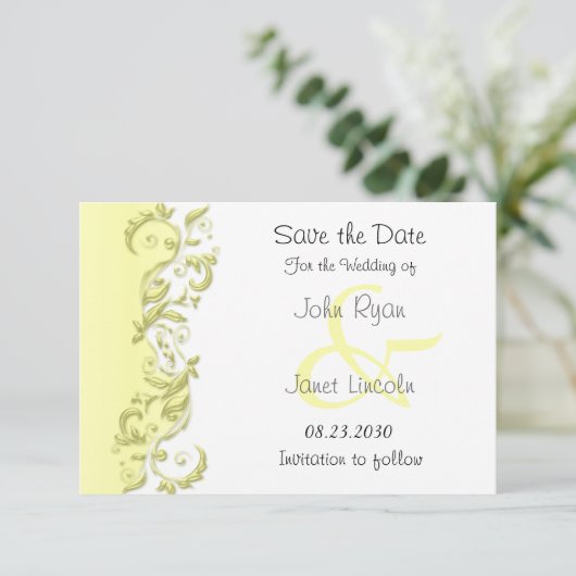 Bleke gele poka Dot - sparen de Datum Save The Date (Staand voorkant)