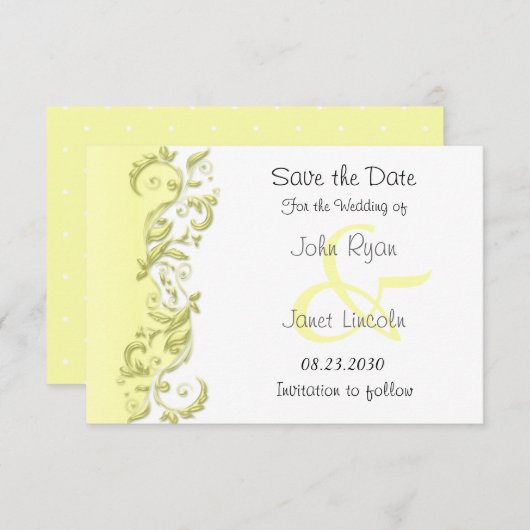 Bleke gele poka Dot - sparen de Datum Save The Date (Voorkant / Achterkant)