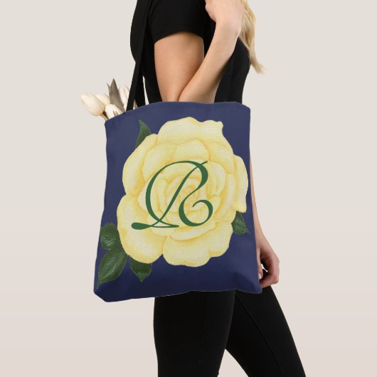 Bleke Gele Roos, Bruidsmeisje Monogram Boodschappe Tote Bag (Dichtbij)