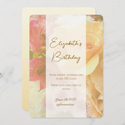 Bleke Gele Roos Verjaardag Uitnodiging Kaart (Voorkant / Achterkant)