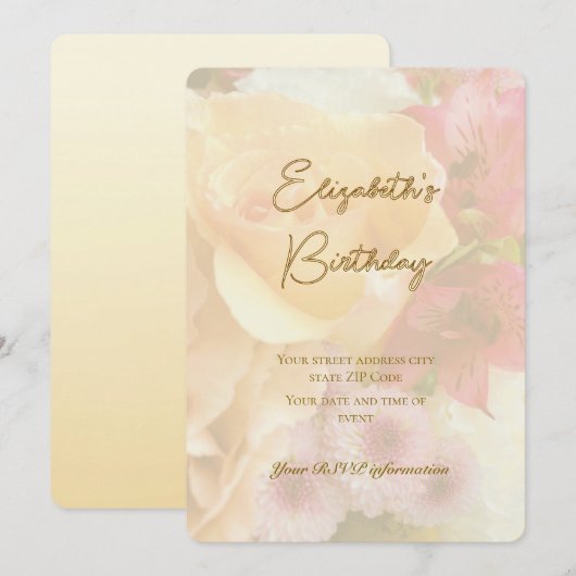 Bleke Gele Roos Verjaardag Uitnodiging Kaart (Voorkant / Achterkant)