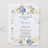 Bleke Gele Stusty Blue Peony Floral Wedding Shower Kaart (Voorkant)