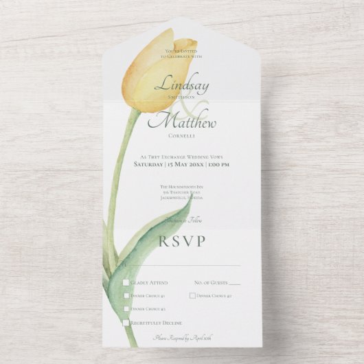 Bleke gele tulp solo modern diner all in one uitnodiging (Binnen)