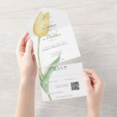 Bleke gele tulp solo roze moderne QR-code All In One Uitnodiging (Afscheurbaar)