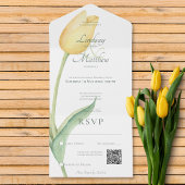 Bleke gele tulp solo roze moderne QR-code All In One Uitnodiging
