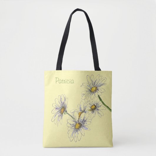 Bleke Gele Waterverf Daisy Design op Tote Bag (Voorkant)