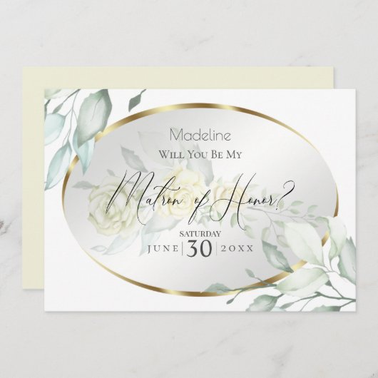 Bleke Gele Waterverf Rozen Matron of Honor Kaart (Voorkant / Achterkant)
