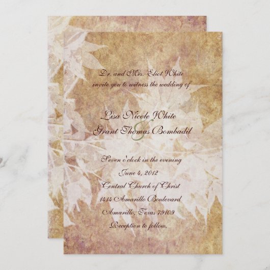 Bleke Ghost Leaves Wedding Invitations Kaart (Voorkant / Achterkant)