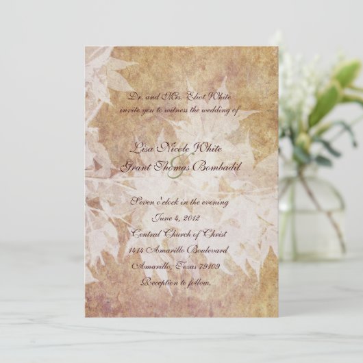 Bleke Ghost Leaves Wedding Invitations Kaart (Staand voorkant)