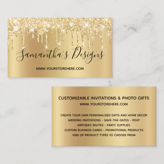 Bleke Gold Glitter-schijven Ombre Online-winkel Visitekaartje (Voorkant / Achterkant)