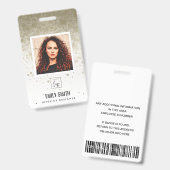 BLEKE GOLD GLITTER WERKZAAM FOTO BAR CODE NAAM BADGE (Front & Back)