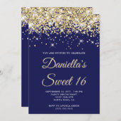 Bleke Gouden Glitter Navy Sweet 16 Kaart (Voorkant / Achterkant)