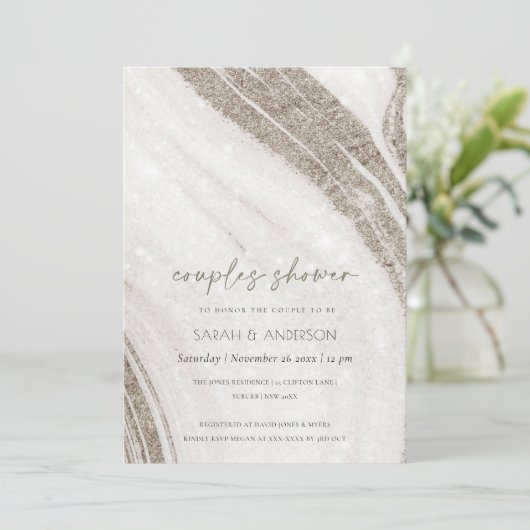 Bleke goudmarmer Agate Couples Shower Invite Bedankkaart (Staand voorkant)
