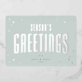 Bleke Green Season's Greerings Retro Stars Flat Folie Feestdagenkaart