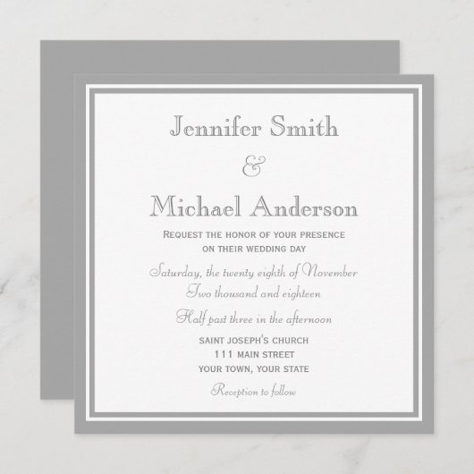 Bleke Grey Invitation Wedding Kaart (Voorkant / Achterkant)