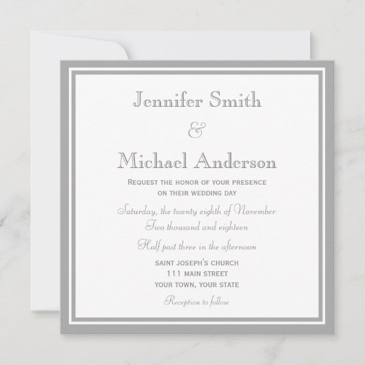 Bleke Grey Invitation Wedding Kaart (Voorkant)