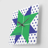 Bleke Groen & Blauwe Ster Vierkante Klok (Hoek)