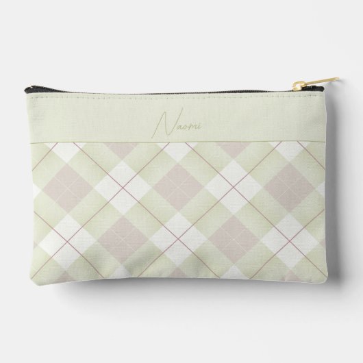 bleke Groen en Mauve Roze Plaid met Naam Etui (Achterkant)