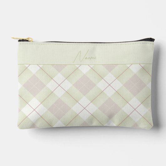 bleke Groen en Mauve Roze Plaid met Naam Etui (Voorkant)