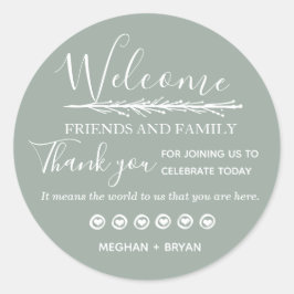 Bleke groene bruiloft dank u vrienden & familie ronde sticker
