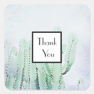 Bleke groene cactus Bedankt voor je bruiloft Gift Vierkante Sticker
