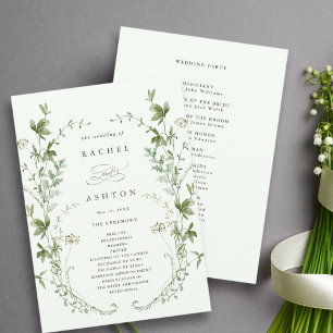 Bleke groene Elegant Wildflower Wedding-ceremonie Programmakaart